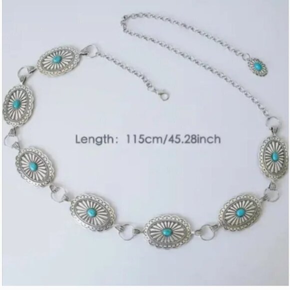 Flower Turquoise style Chain concho Waist Belt nwot - Picture 5 of 5